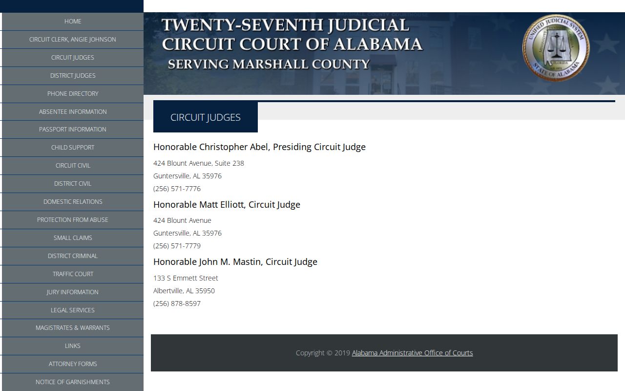 Marshall County Circuit Court docket judges