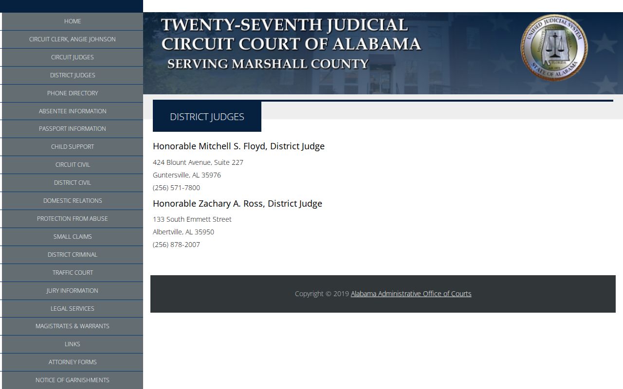 Marshall County District Court docket judges