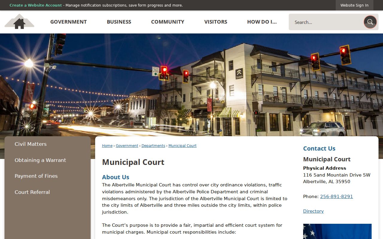 Albertville Municipal Court records and schedule page