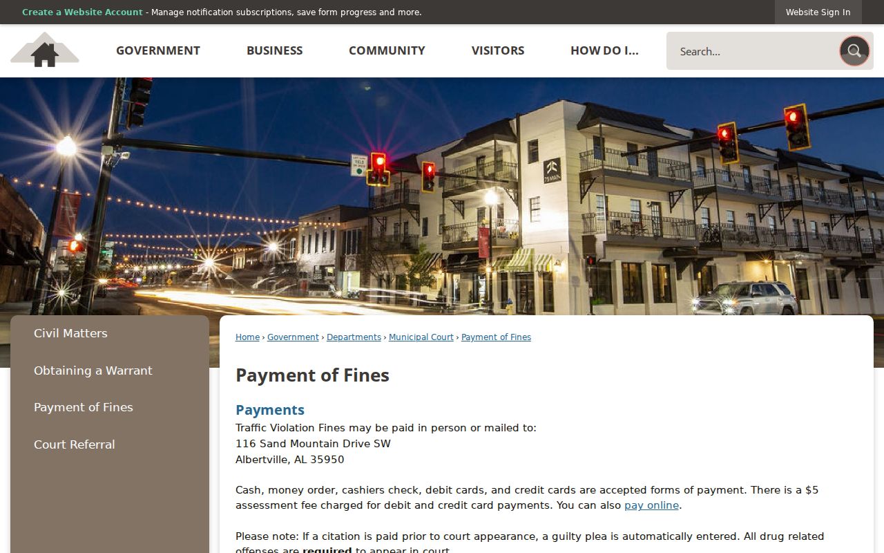 Albertville court records fine payment information