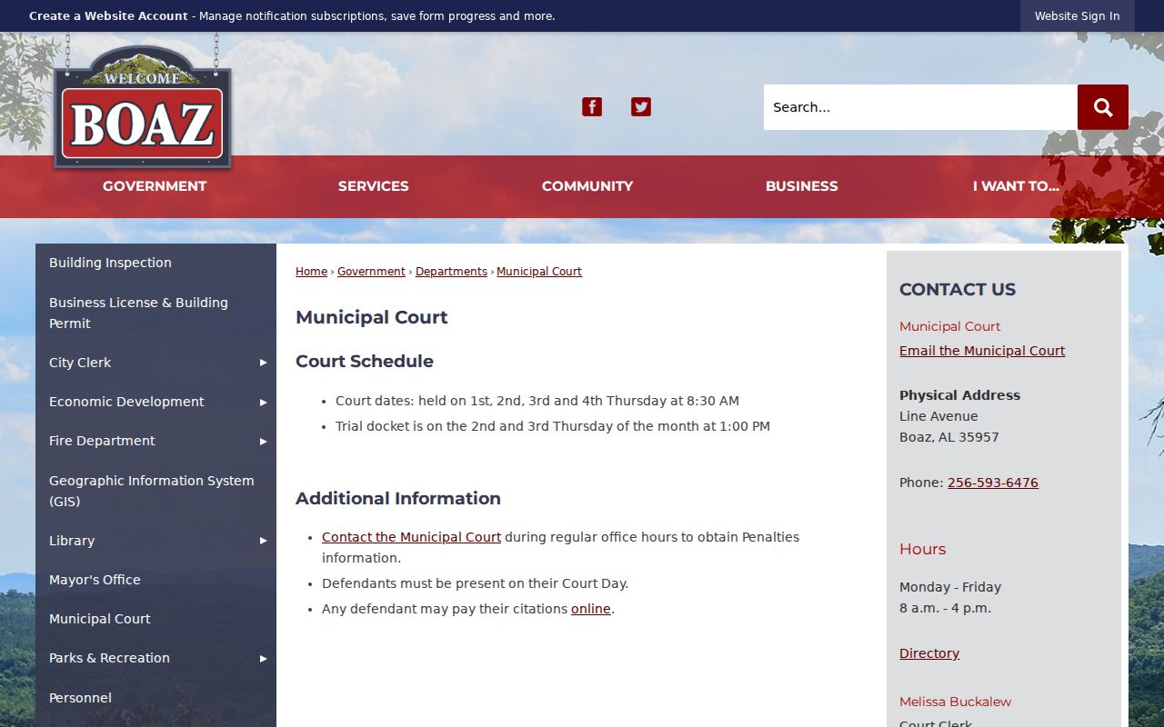 Boaz Municipal Court records and calendar source