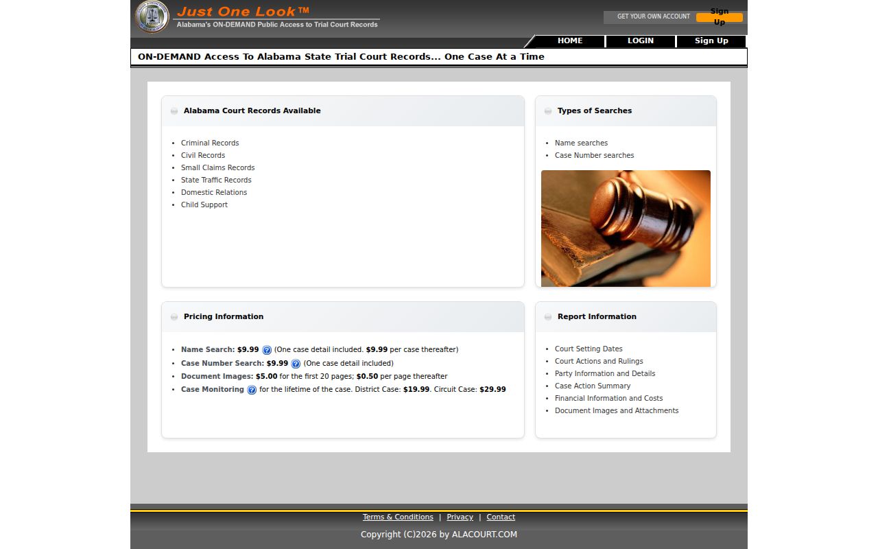 Marshall County docket search using Just One Look case access