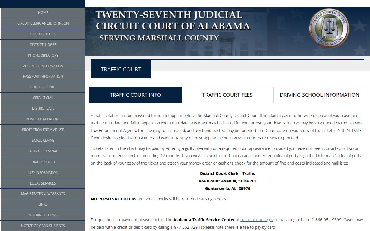 Marshall County traffic court records instructions